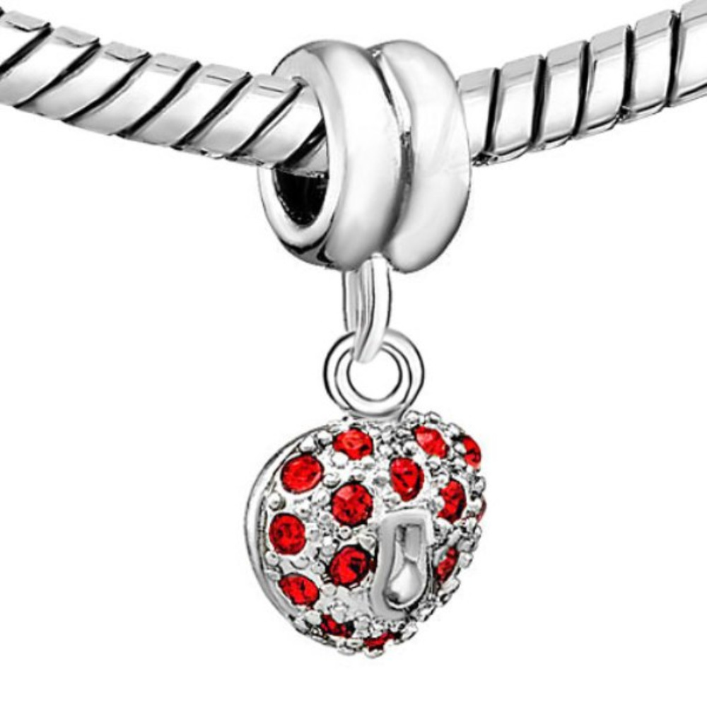 Pugster Heart w/ Keyhole Key to My Heart Red Crystals Charm - Pandora Style